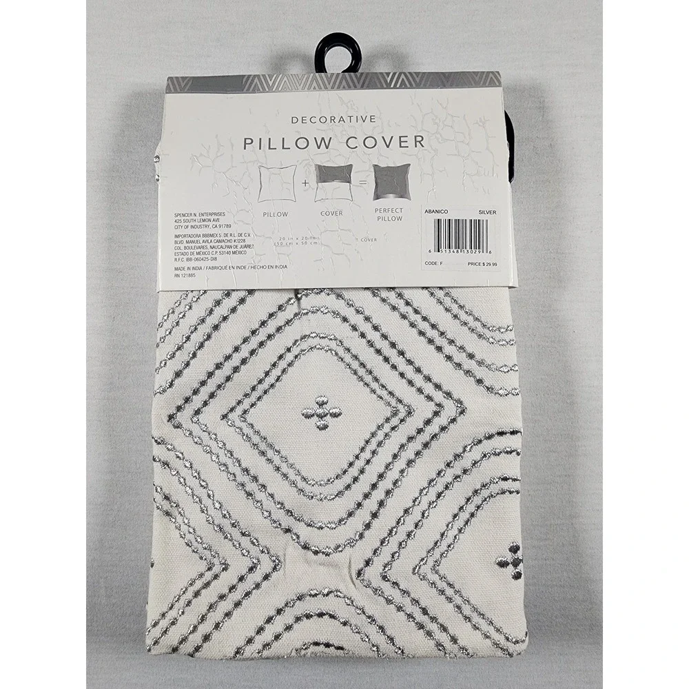 Bed Bath & Beyond Abanico Silver Geometric Embroidered Pillow Cover 20x20 Cream‎